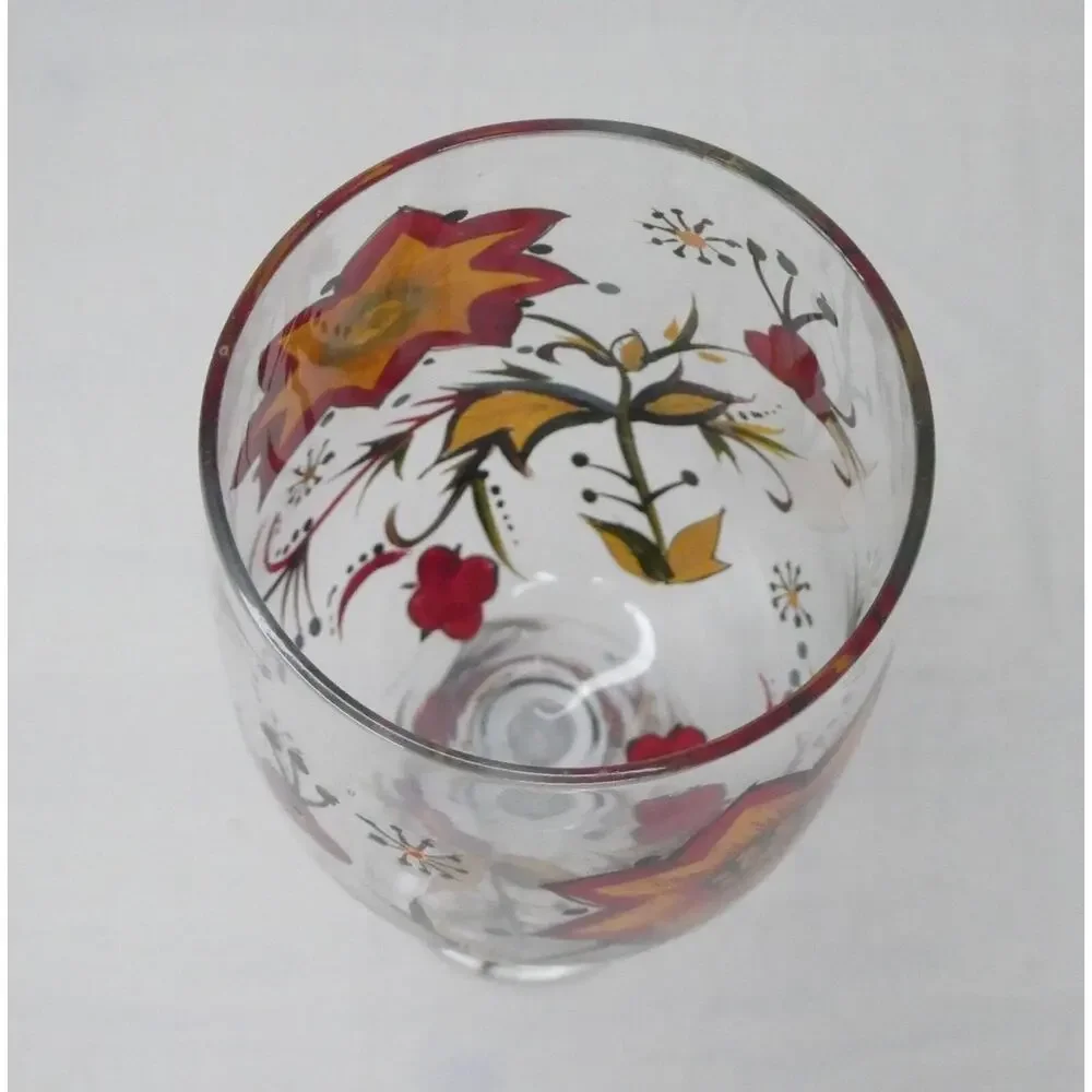Pier 1 Carynthum Wine Goblet Glass Floral 10496879 Excellent Condition‎ 9in 16oz